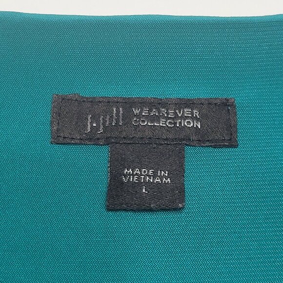 J Jill Wearever Womens Flounced Sleeve Woven Top Size L Green Round Neck Demure - Picture 9 of 13